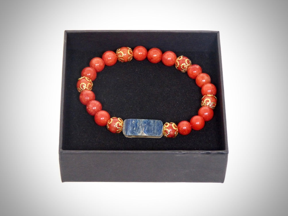 Blue Mammoth Ivory, Bamboo Coral Bracelet handcrafted by YS CRÉATIONS