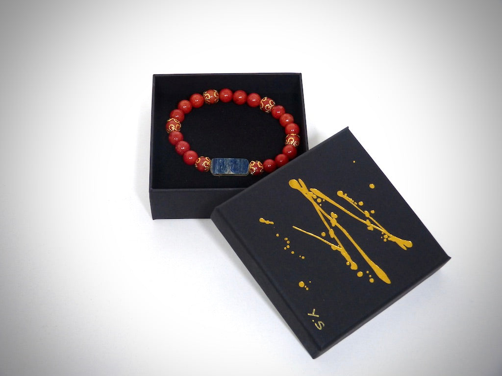 Blue Mammoth Ivory, Bamboo Coral Bracelet handcrafted by YS CRÉATIONS