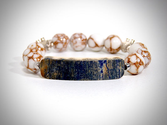 Bracelet Ivoire de Mammouth, Howlite fil d'Or fabriqué artisanalement par Y.S CRÉATIONS