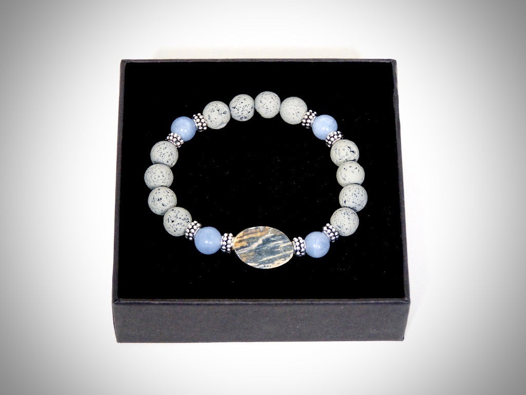 Bracelet Ivoire de Mammouth, Pierres de lave grises fabriqué artisanalement par Y.S CRÉATIONS