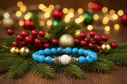 Armband aus natürlichem Türkis und weißem Lavastein, handgefertigt von YS CRÉATIONS