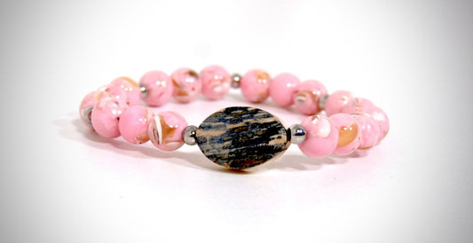 Bracelet Ivoire de Mammouth, Pierre naturelle Howlite rose fabriqué artisanalement par Y.S CRÉATIONS