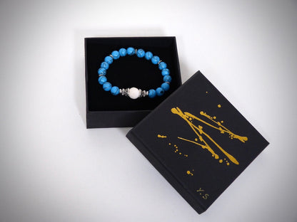 Bracelet Pierres naturelles Turquoise et Pierre de lave blanche fabriqué artisanalement par Y.S CRÉATIONS