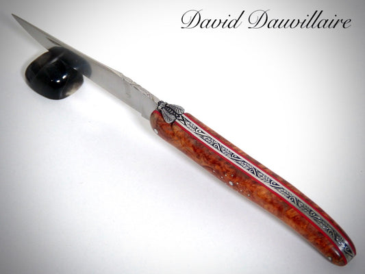 Laguiole Loupe d'Amboine ciselé par David DAUVILLAIRE