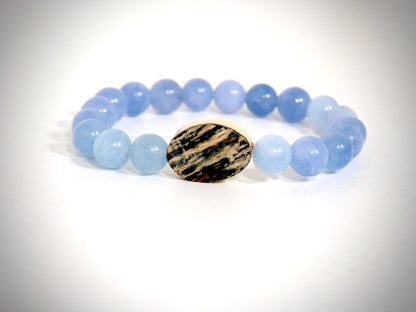 Mammoth ivory and aquamarine bracelet, handcrafted by YS CRÉATIONS