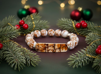 Bracelet Ivoire de Mammouth, Howlite dorée fabriqué artisanalement par Y.S CRÉATIONS