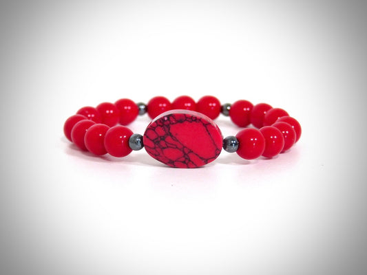 Bracelet Pierre reconstituée Jaspe rouge et Perles naturelles corail Bambou rouge fabriqué artisanalement par Y.S. CRÉATIONS