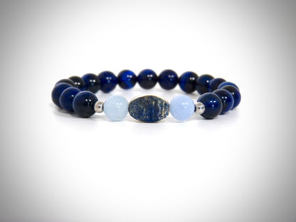 Armband aus Mammutelfenbein, Aquamarin und Lapislazuli, handgefertigt von YS CRÉATIONS