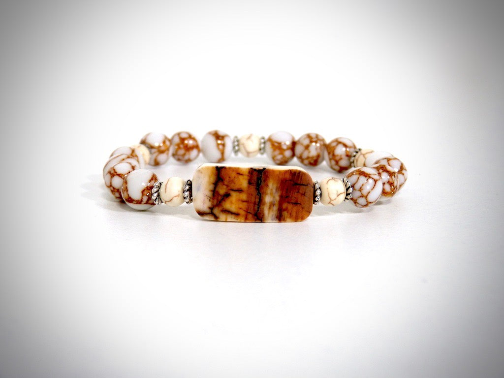 Mammoth ivory bracelet, golden howlite, handcrafted by YS CRÉATIONS