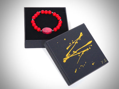 Bracelet Pierre reconstituée Jaspe rouge et Perles naturelles corail Bambou rouge fabriqué artisanalement par Y.S. CRÉATIONS