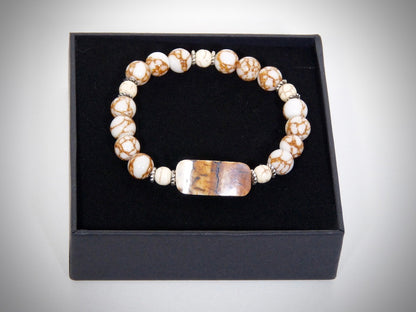 Bracelet Ivoire de Mammouth, Howlite dorée fabriqué artisanalement par Y.S CRÉATIONS