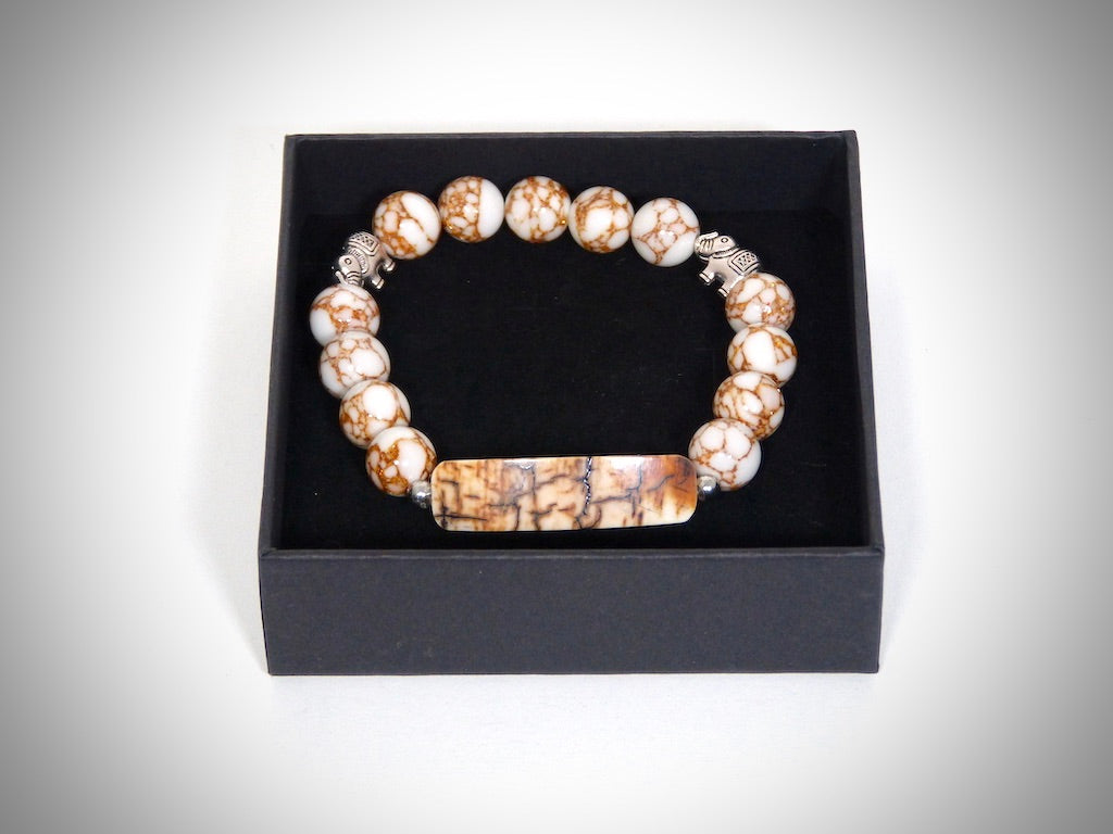 Bracelet Ivoire de Mammouth, Howlite dorée fabriqué artisanalement par Y.S CRÉATIONS