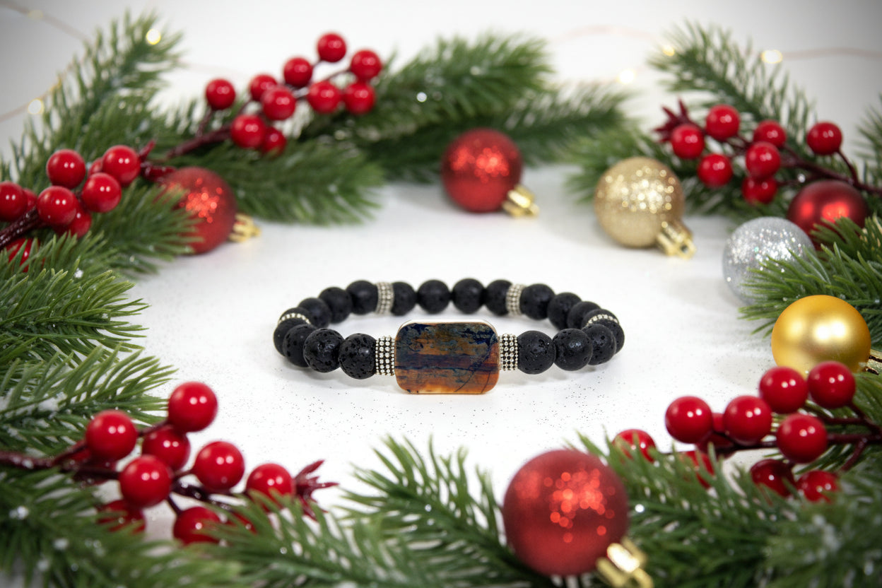 Bracelet Ivoire de Mammouth, Pierre de Lave fabriqué artisanalement par Y.S CRÉATIONS