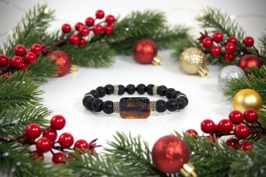 Bracelet Ivoire de Mammouth, Pierre de Lave fabriqué artisanalement par Y.S CRÉATIONS