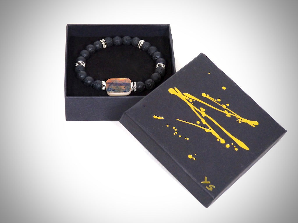 Bracelet Ivoire de Mammouth, Pierre de Lave fabriqué artisanalement par Y.S CRÉATIONS