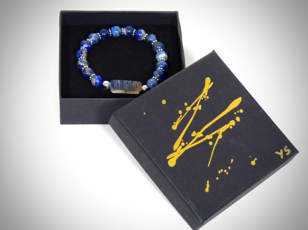 Bracelet Ivoire de Mammouth, Pierre naturelles Lapis Lazuli fabriqué artisanalement par Y.S CRÉATIONS