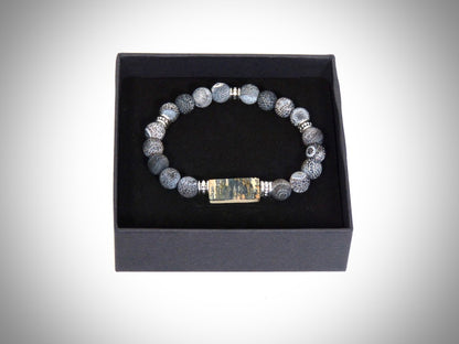 Bracelet Ivoire de Mammouth, Pierre de Lave grises fabriqué artisanalement par Y.S CRÉATIONS