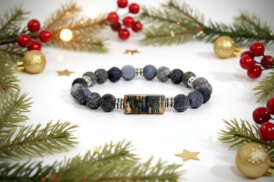 Bracelet Ivoire de Mammouth, Pierre de Lave grises fabriqué artisanalement par Y.S CRÉATIONS