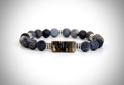 Bracelet Ivoire de Mammouth, Pierre de Lave grises fabriqué artisanalement par Y.S CRÉATIONS