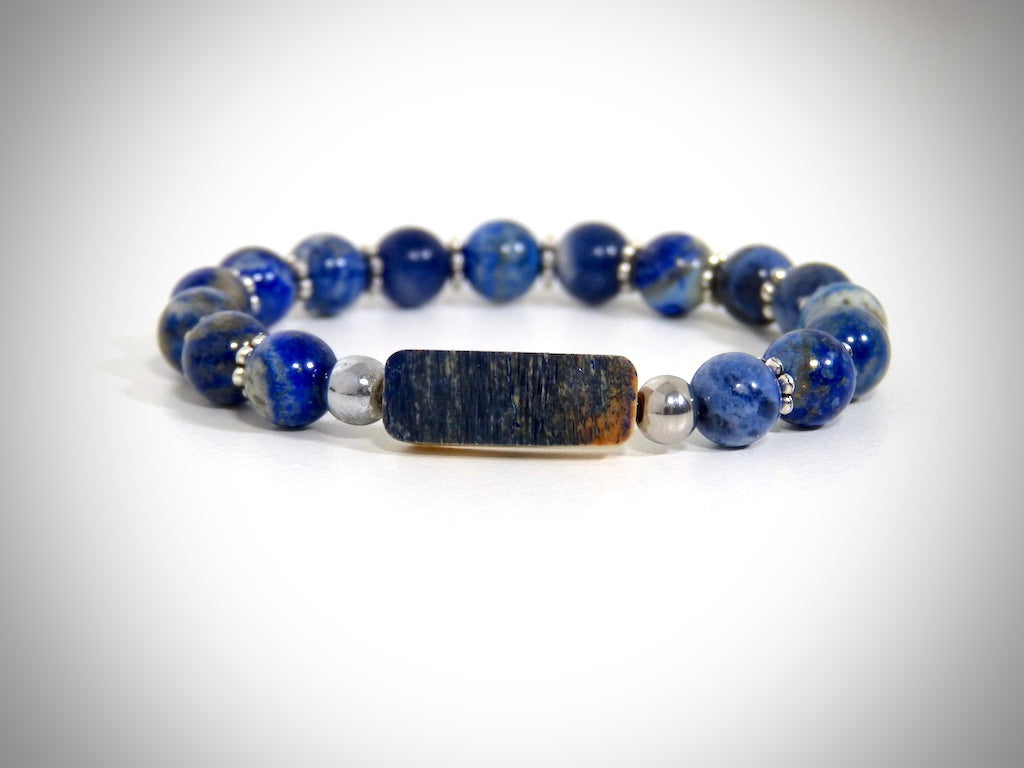Bracelet Ivoire de Mammouth, Pierre naturelles Lapis Lazuli fabriqué artisanalement par Y.S CRÉATIONS